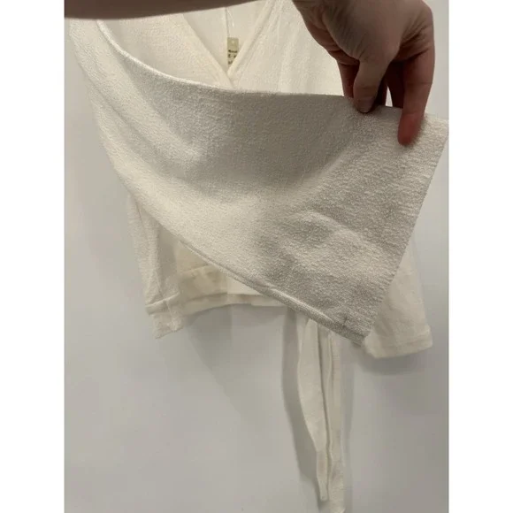 NWT White Wrap Sweater Top Tie Waist Long Sleeve Cozy Neutral Clean Girl Cottage - Picture 3 of 12